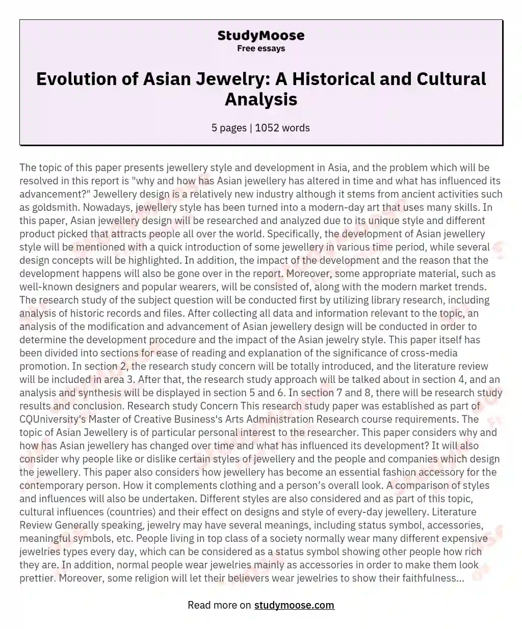 Evolution of Asian Jewelry: A Historical and Cultural Analysis essay