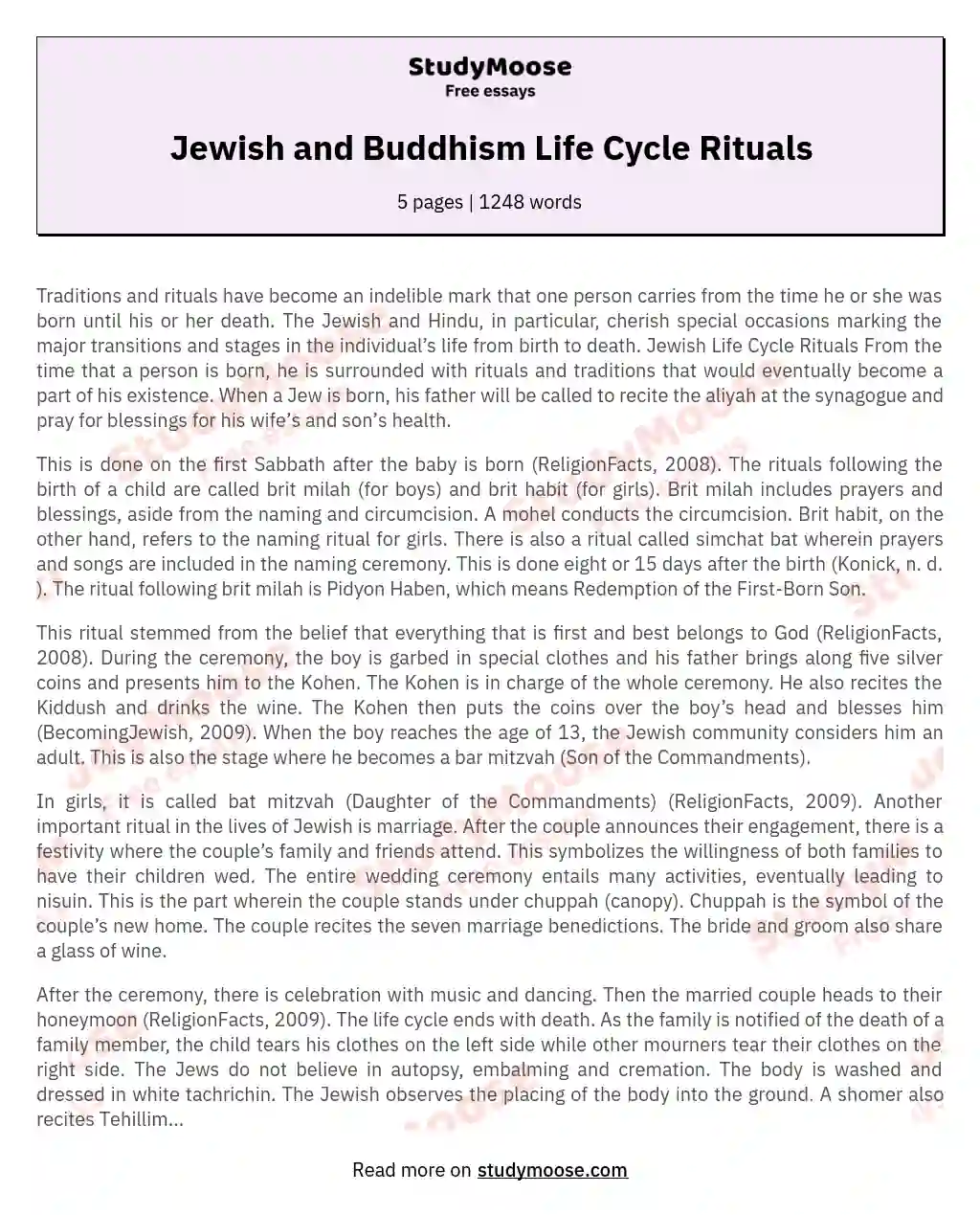 Jewish and Buddhism Life Cycle Rituals