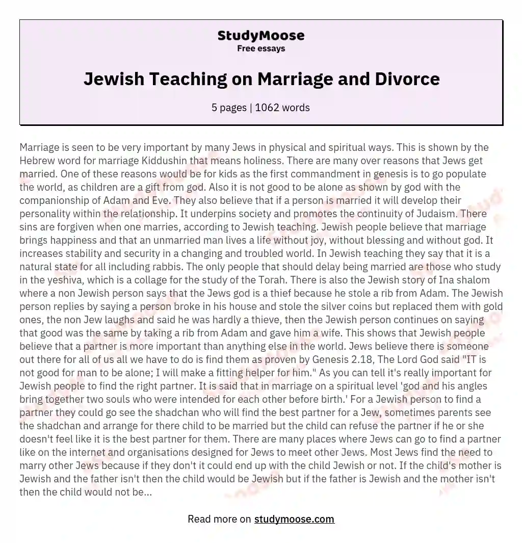 Jewish Teaching on Marriage and Divorce essay