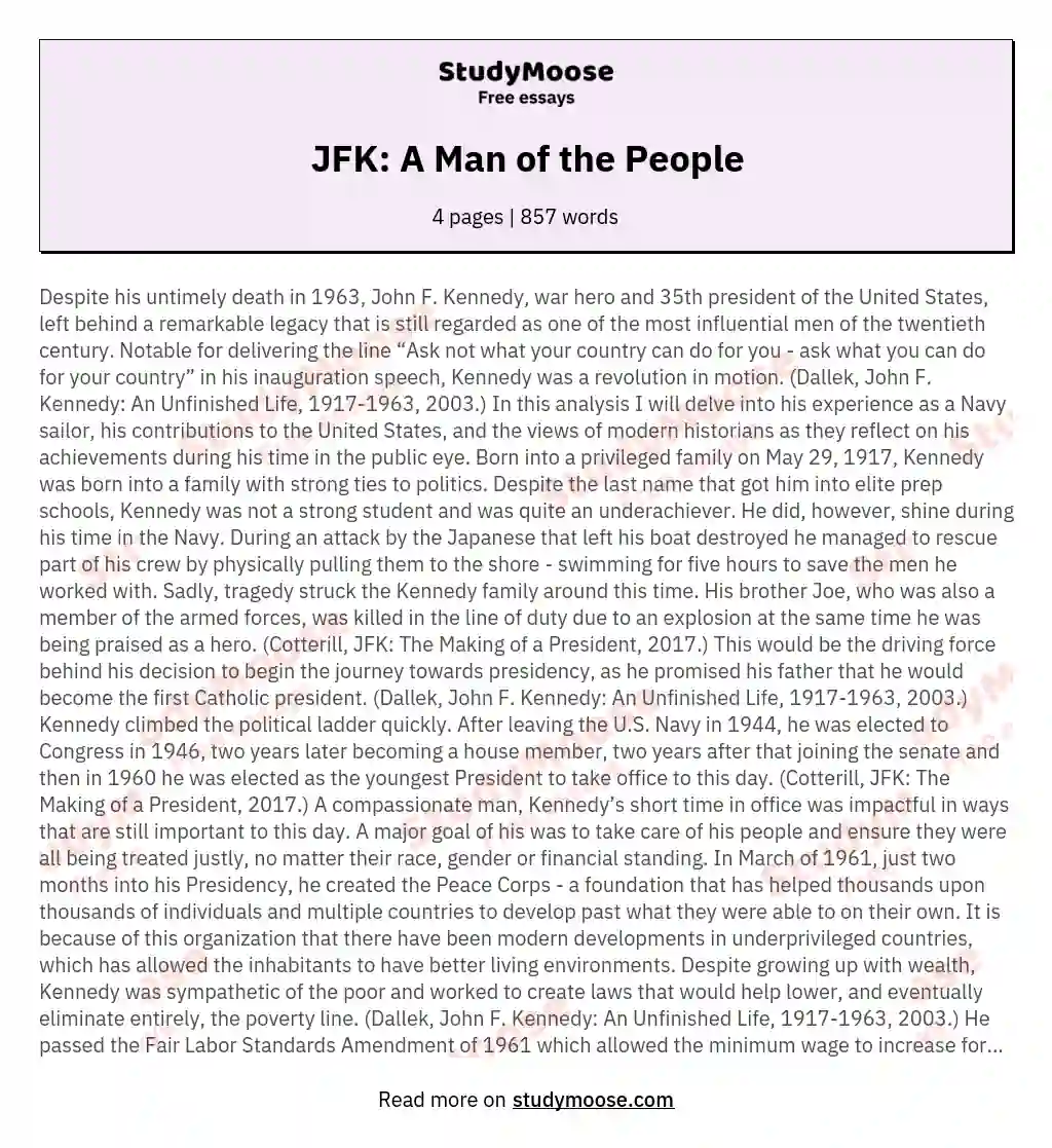 JFK: A Man of the People essay