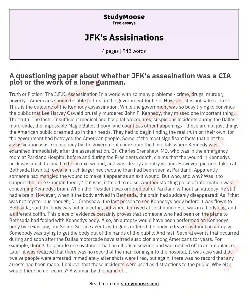 JFK's Assisinations essay
