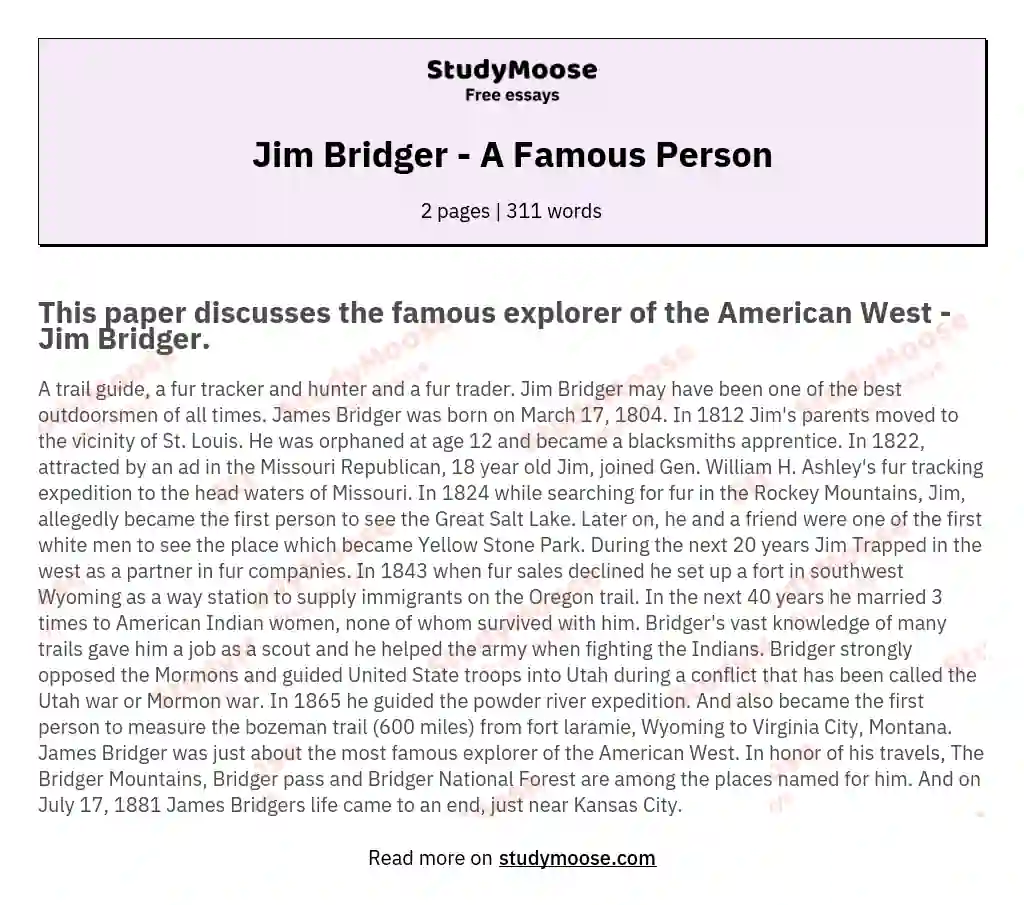 Jim Bridger - A Famous Person essay