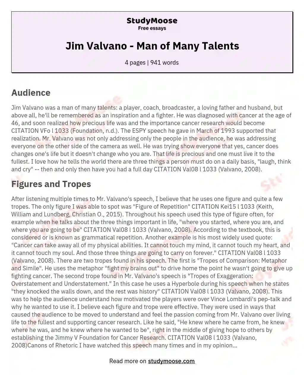 Jim Valvano - Man of Many Talents essay