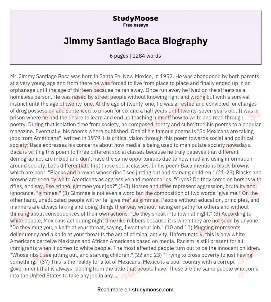 Jimmy Santiago Baca Biography essay