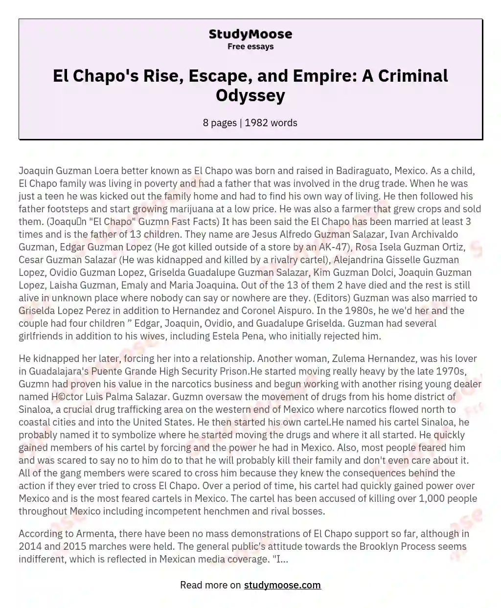 El Chapo's Rise, Escape, and Empire: A Criminal Odyssey essay