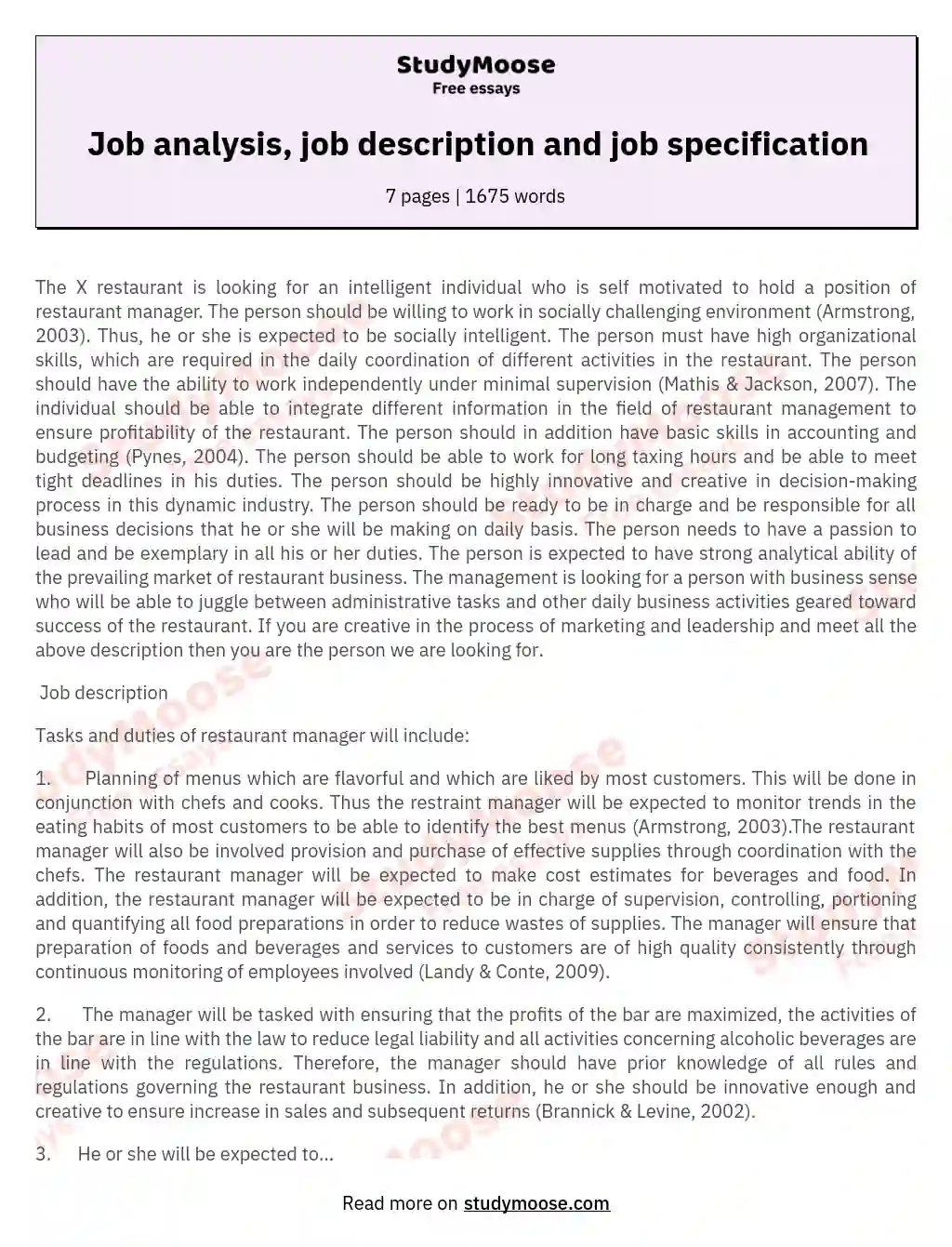 Job analysis, job description and job specification