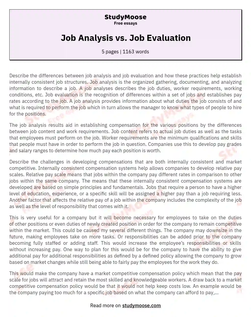 Job Analysis vs. Job Evaluation essay
