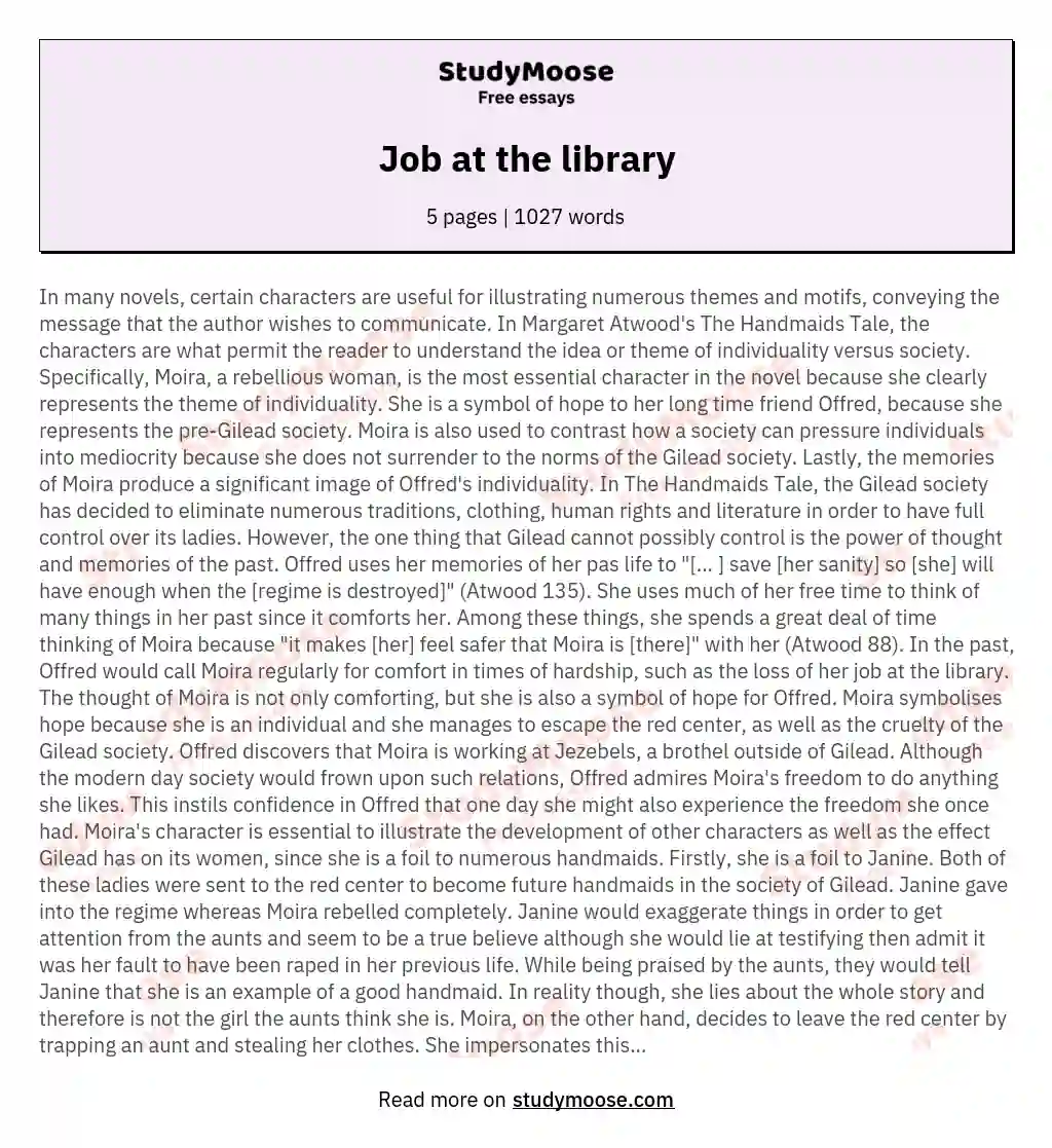 Job at the library essay