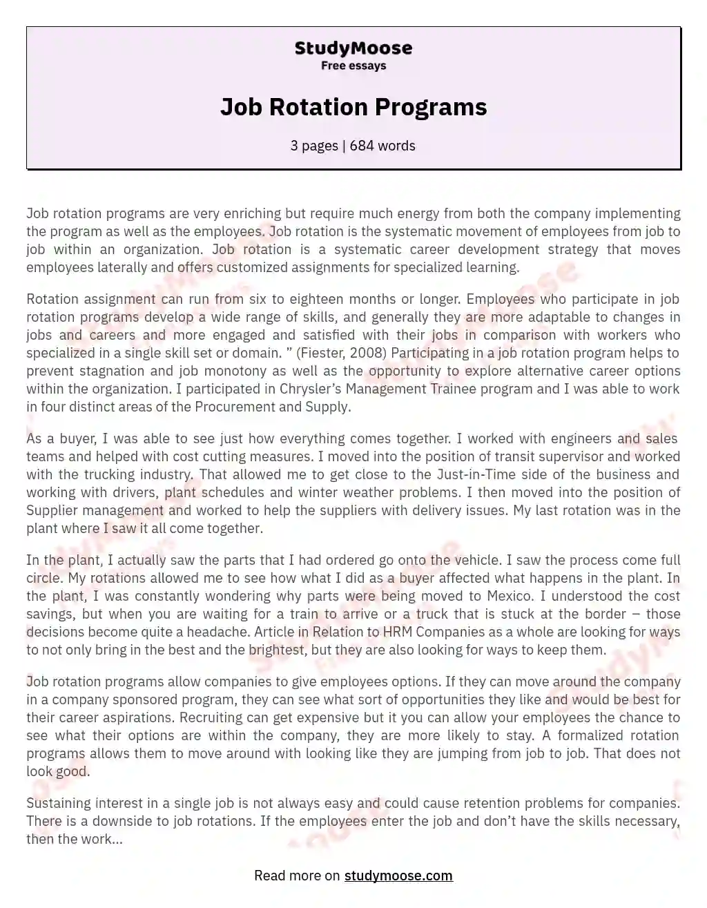 Job Rotation Programs essay