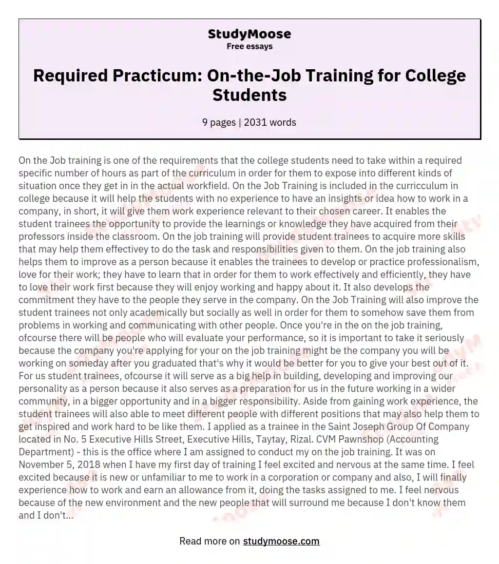 Required Practicum: On-the-Job Training for College Students essay