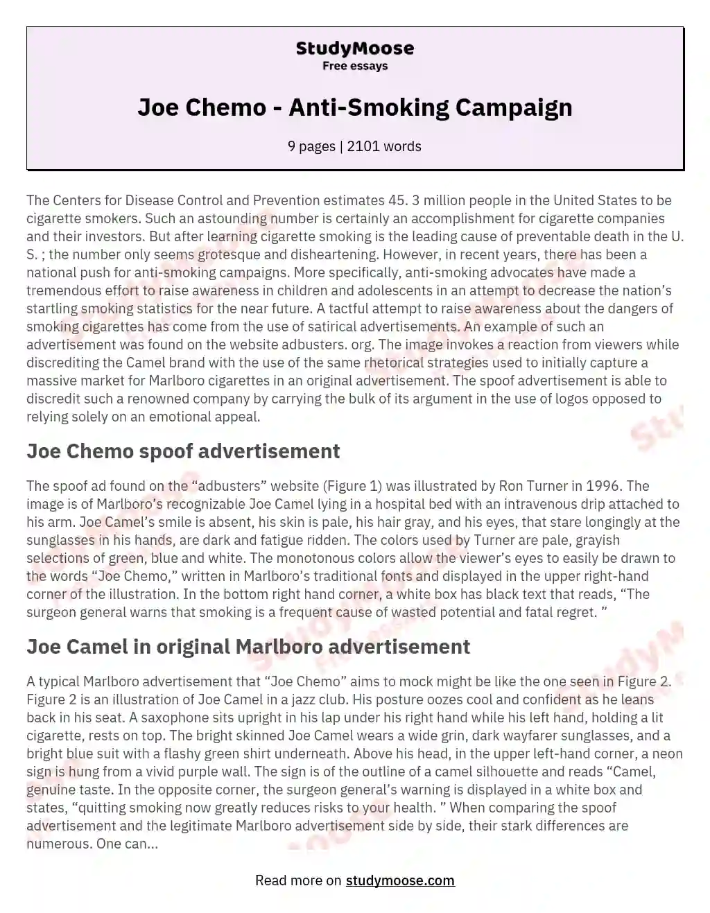Joe Chemo - Anti-Smoking Campaign essay