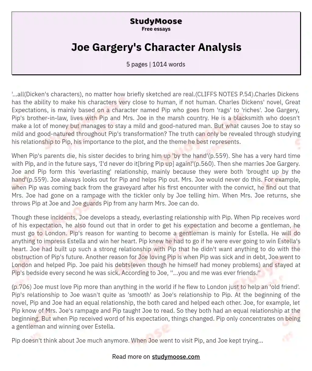 Joe Gargery's Enduring Impact in 'Great Expectations' essay