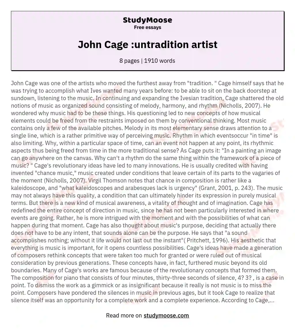 John Cage :untradition artist essay
