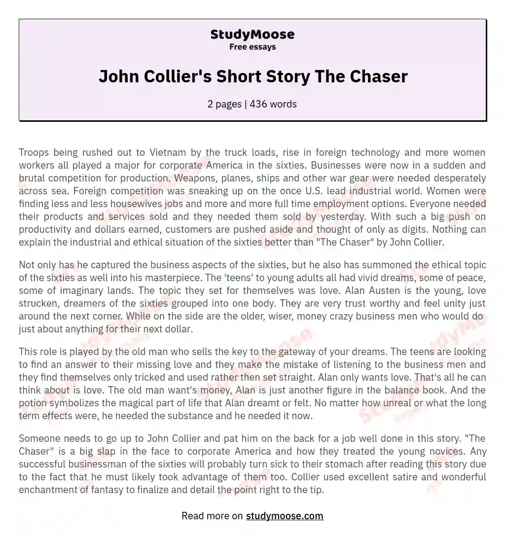 John Collier's Short Story The Chaser essay