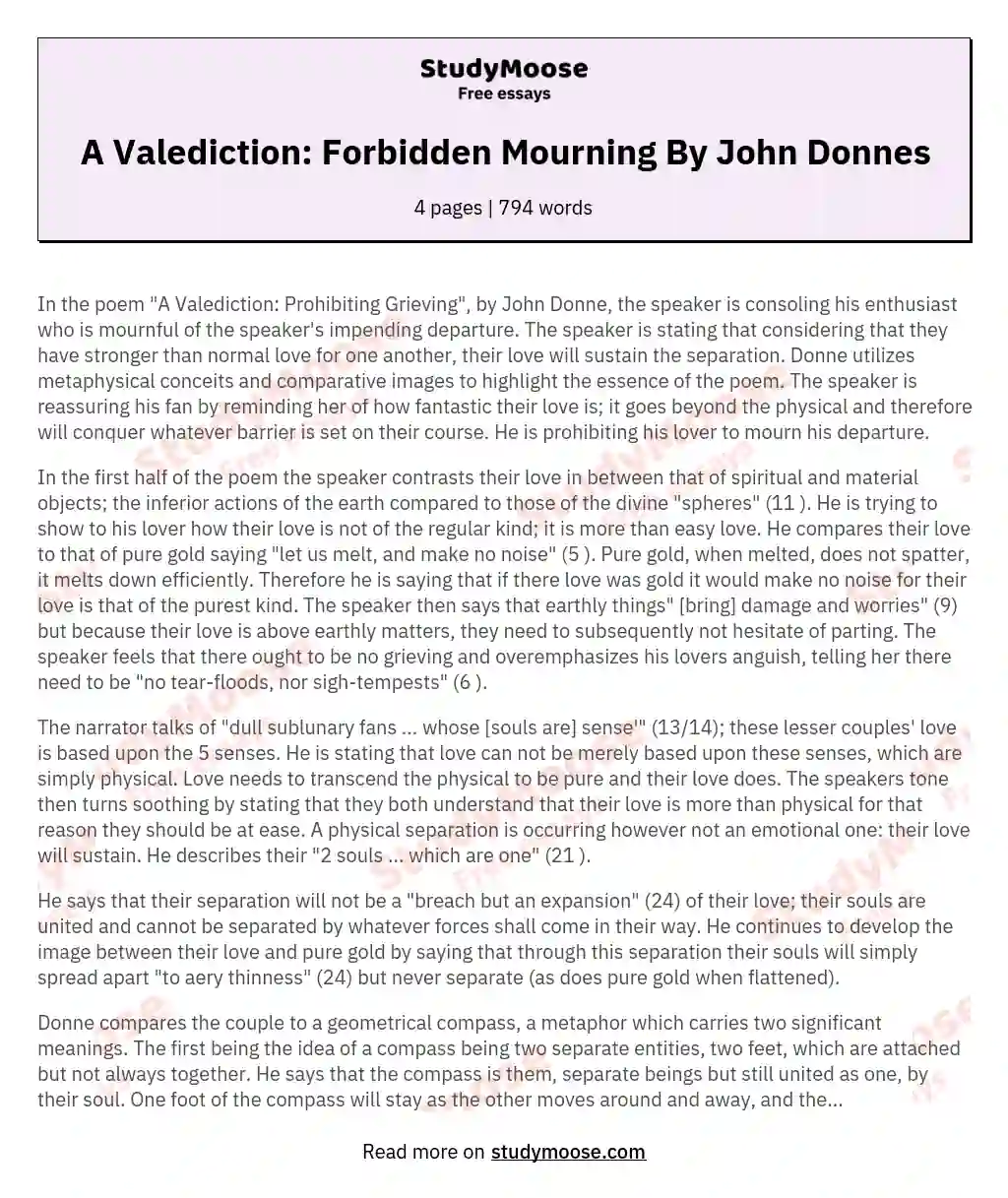 A Valediction: Forbidden Mourning By John Donnes