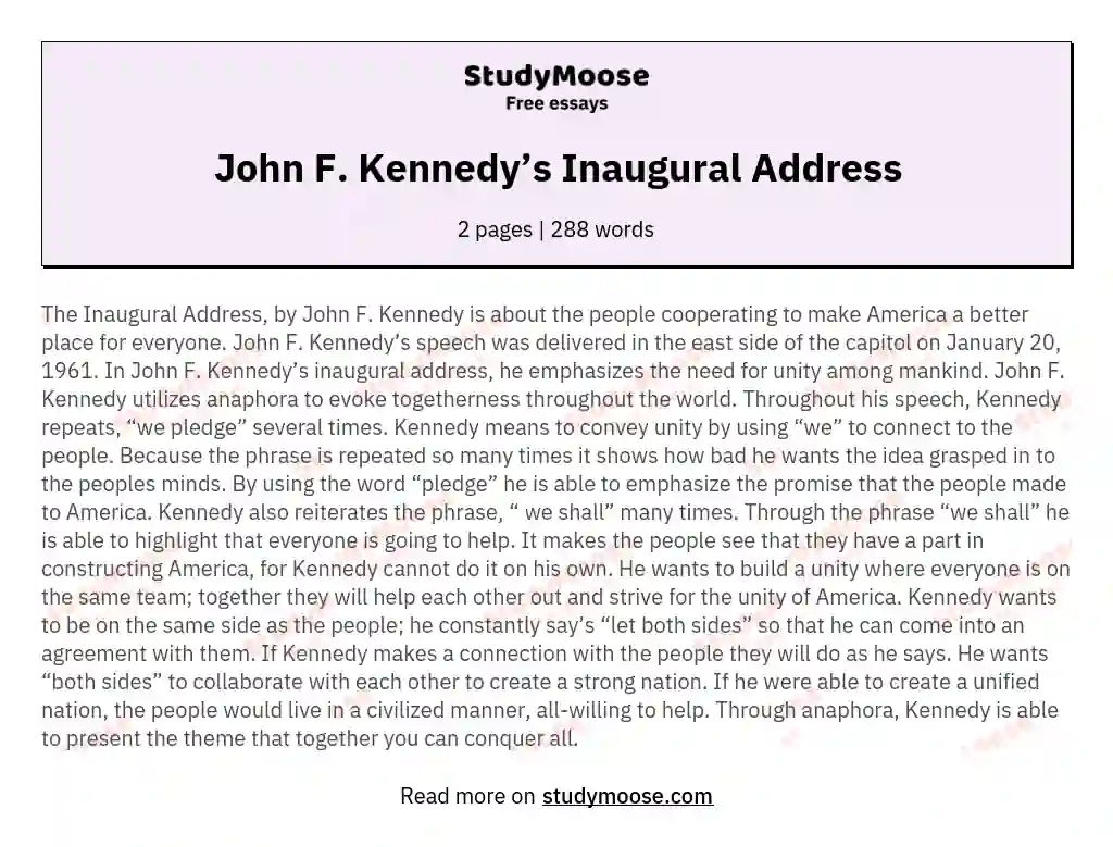 jfk inaugural address essay