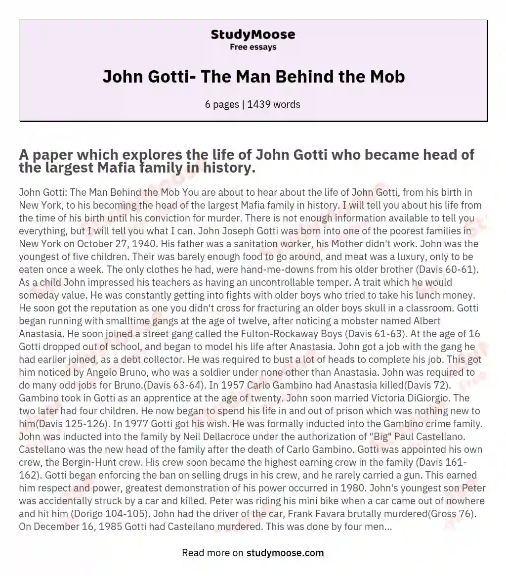 John Gotti- The Man Behind the Mob essay