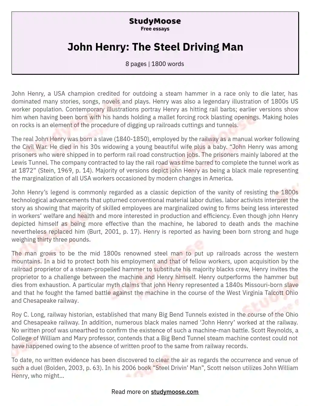 John Henry: The Steel Driving Man essay