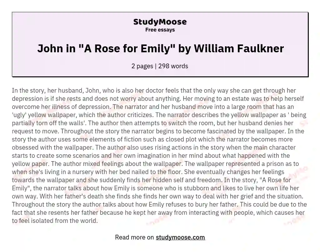 John in "A Rose for Emily" by William Faulkner essay