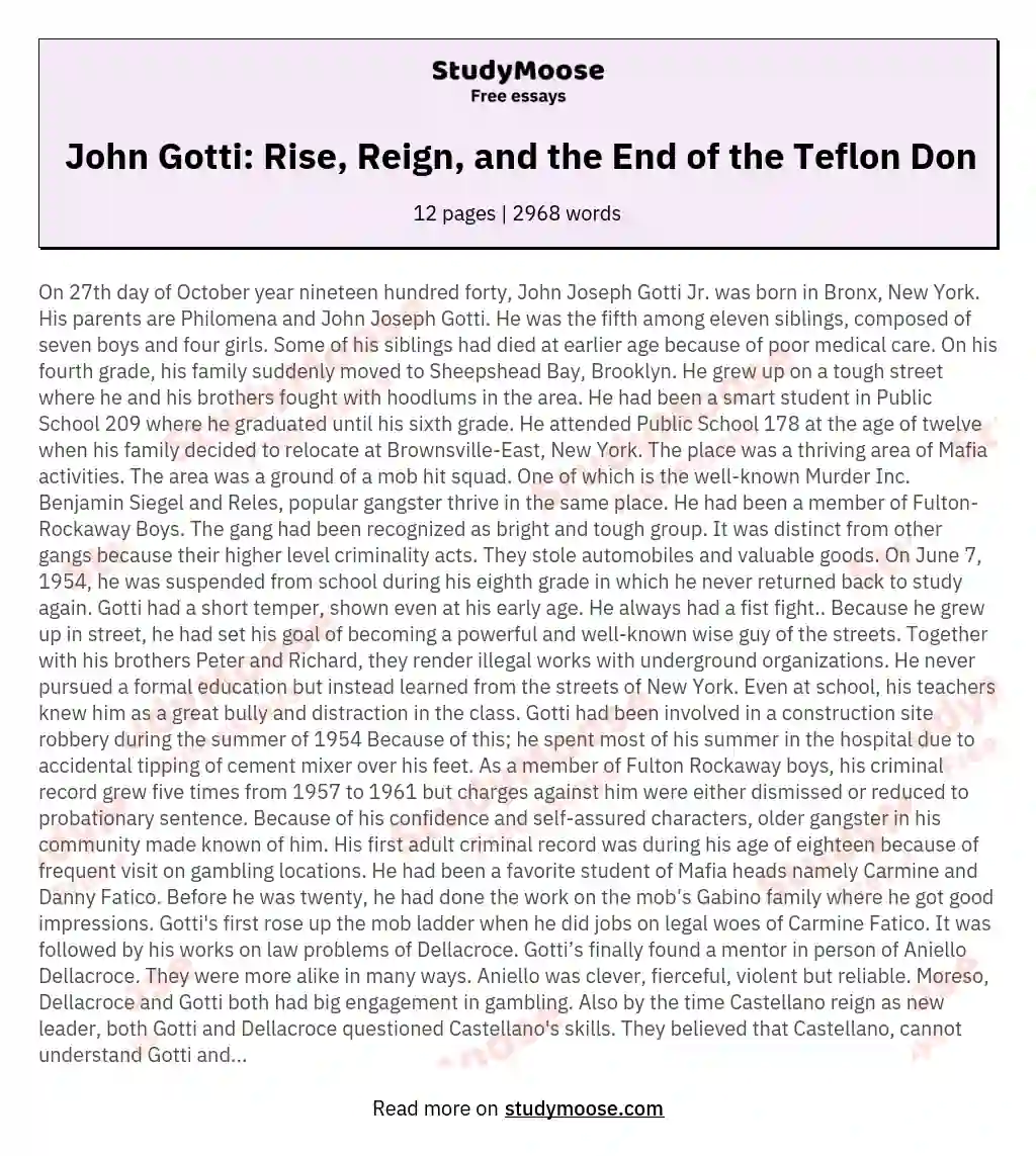 John Gotti: Rise, Reign, and the End of the Teflon Don essay