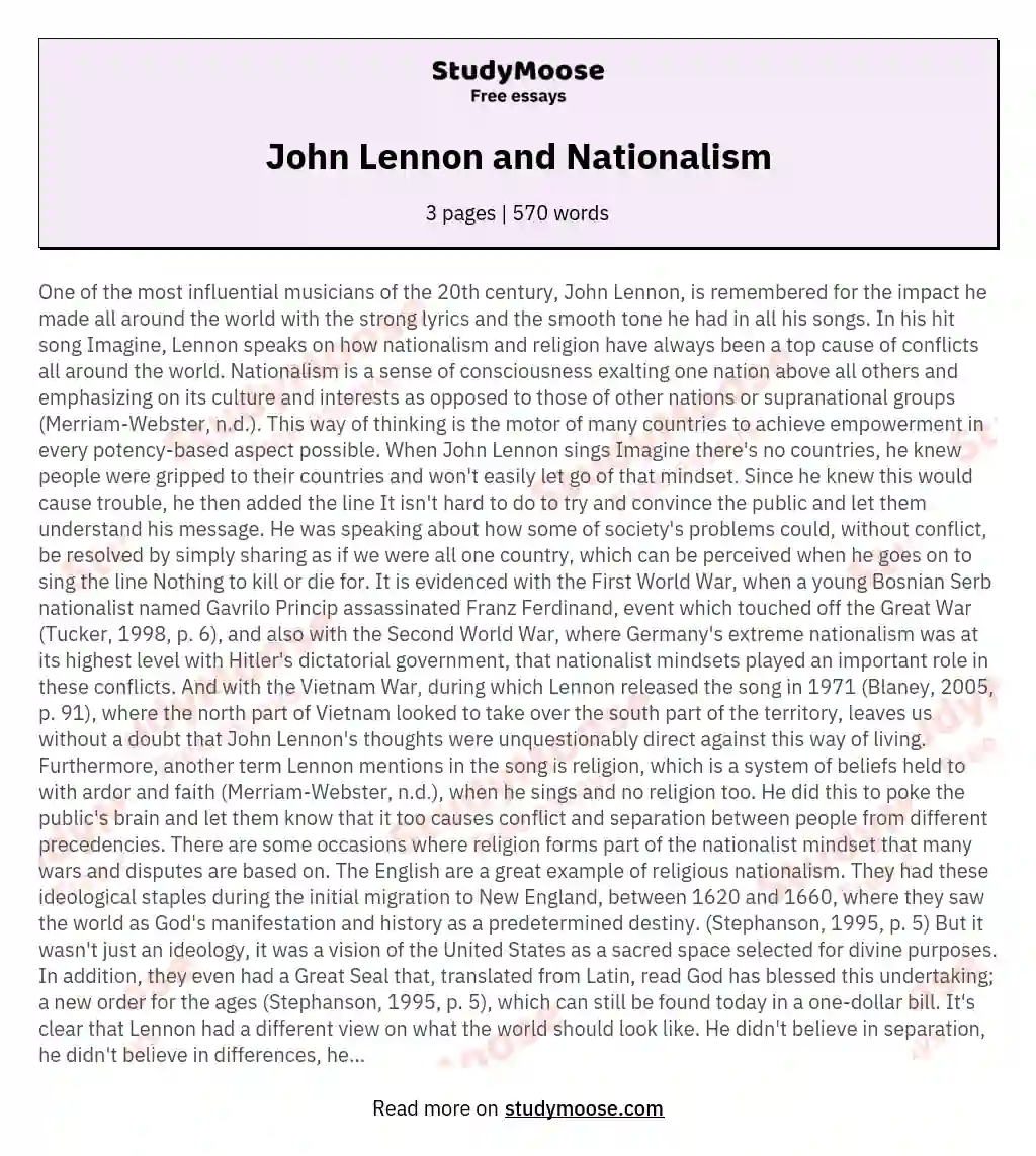 John Lennon and Nationalism essay