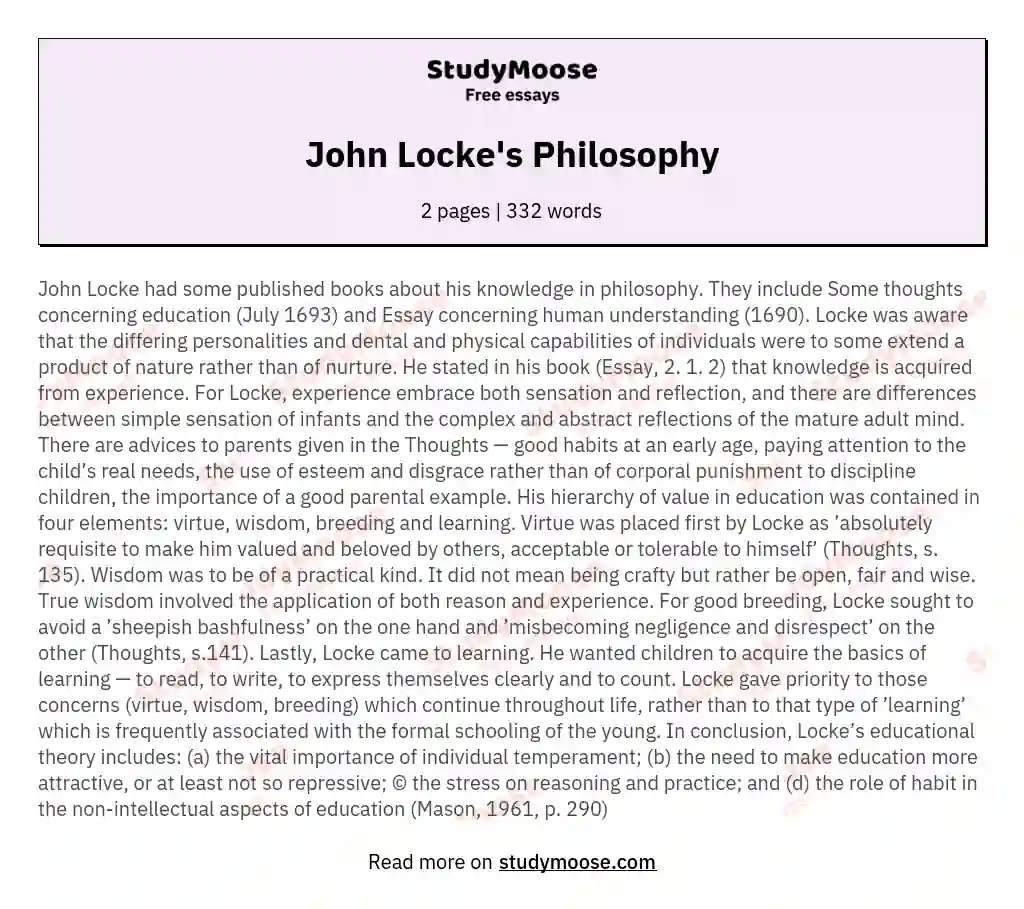 John Locke's Philosophy essay