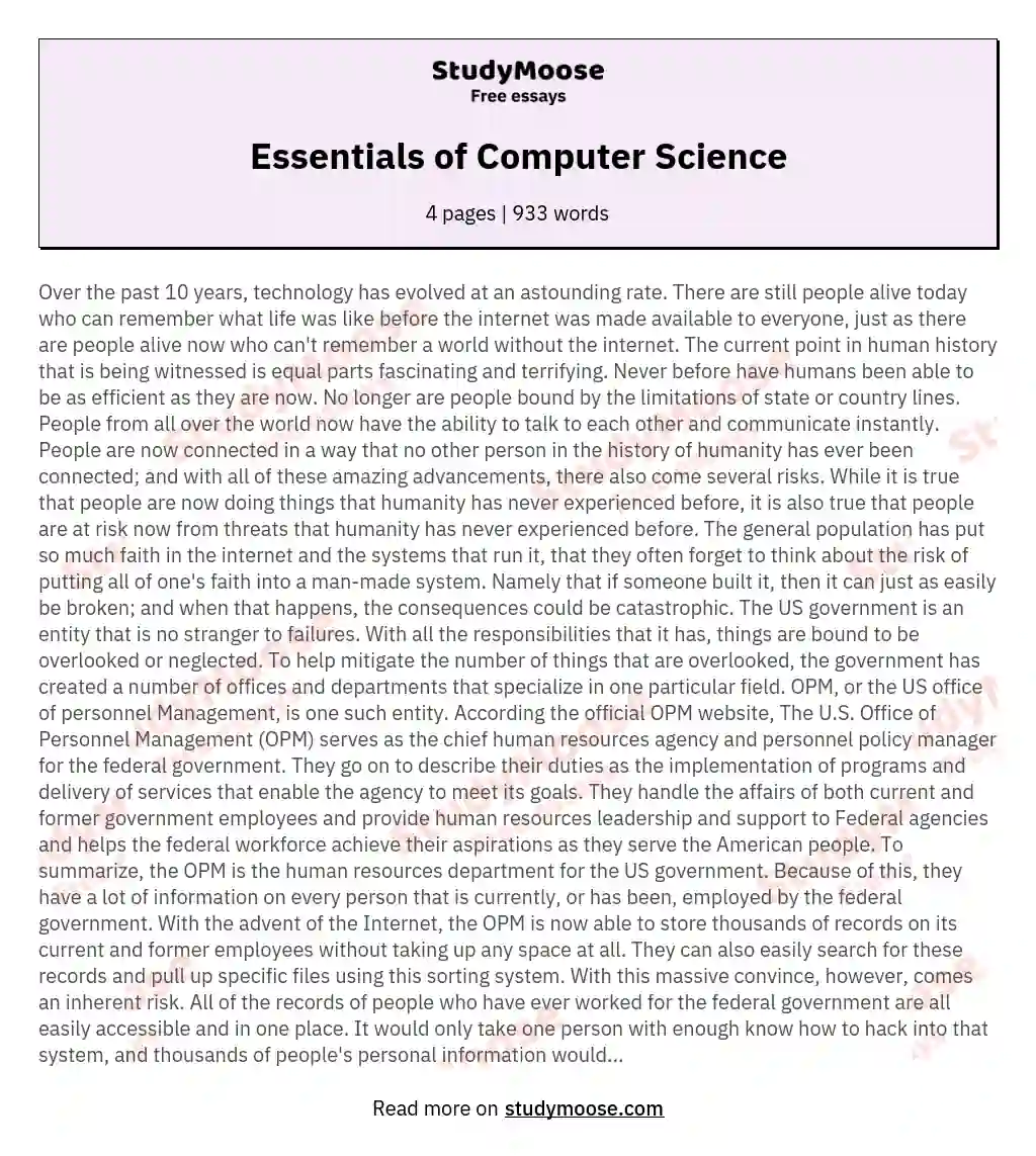 Essentials of Computer Science essay