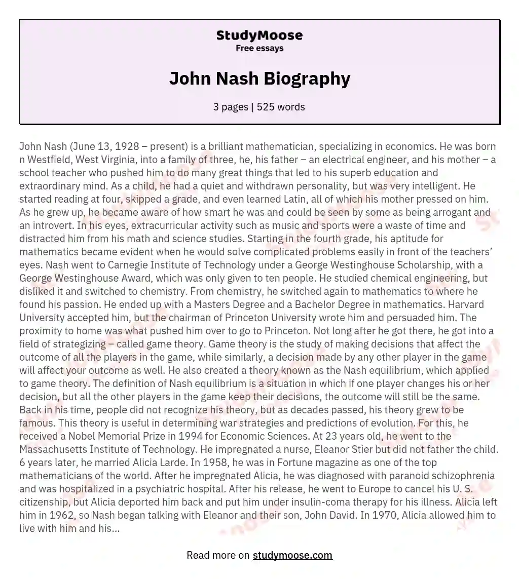 John Nash Biography essay