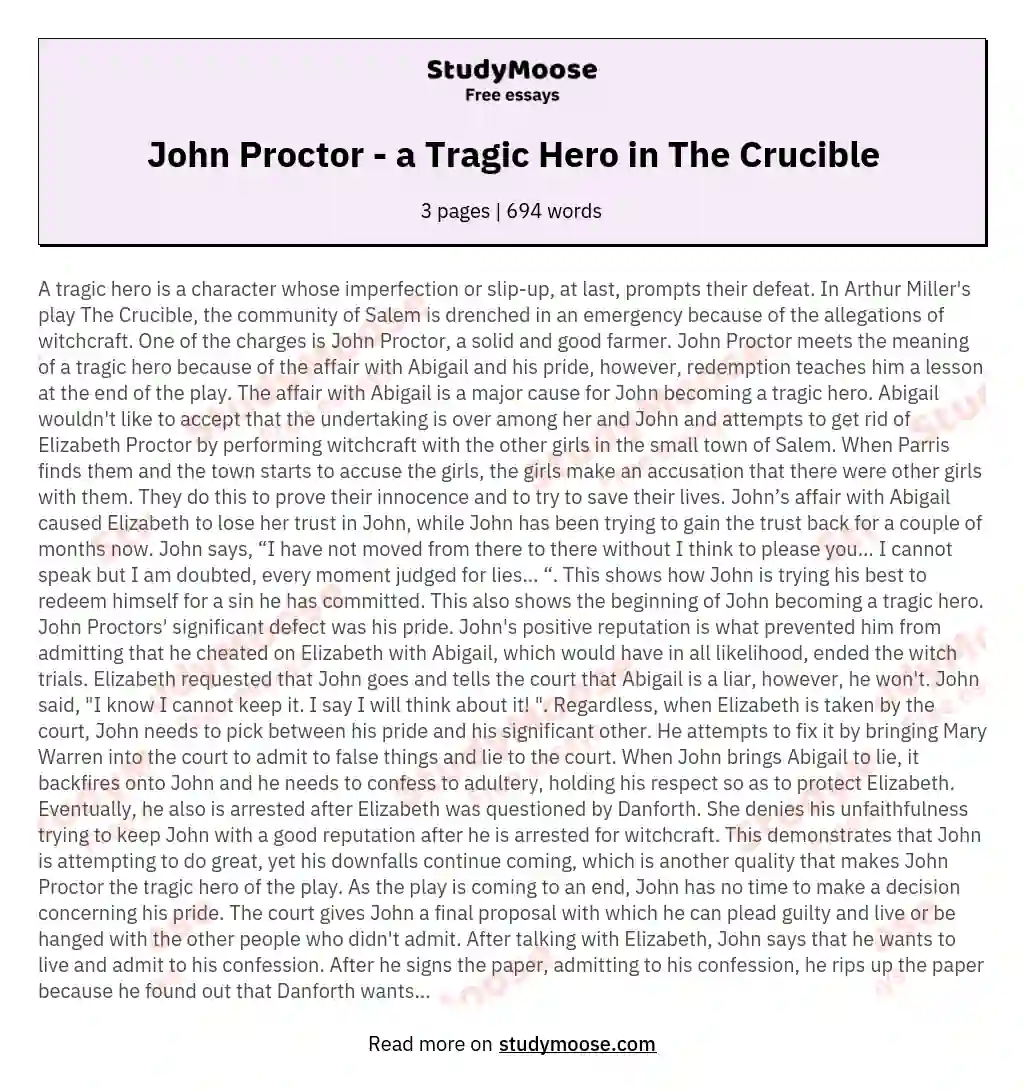 John Proctor - a Tragic Hero in The Crucible