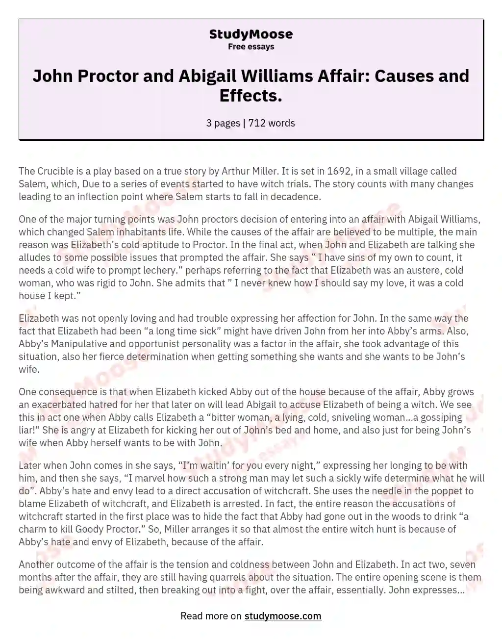 John Proctor and Abigail Williams Affair: Causes and Effects.