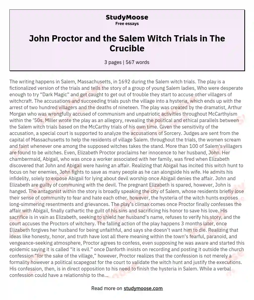 John Proctor and the Salem Witch Trials in The Crucible