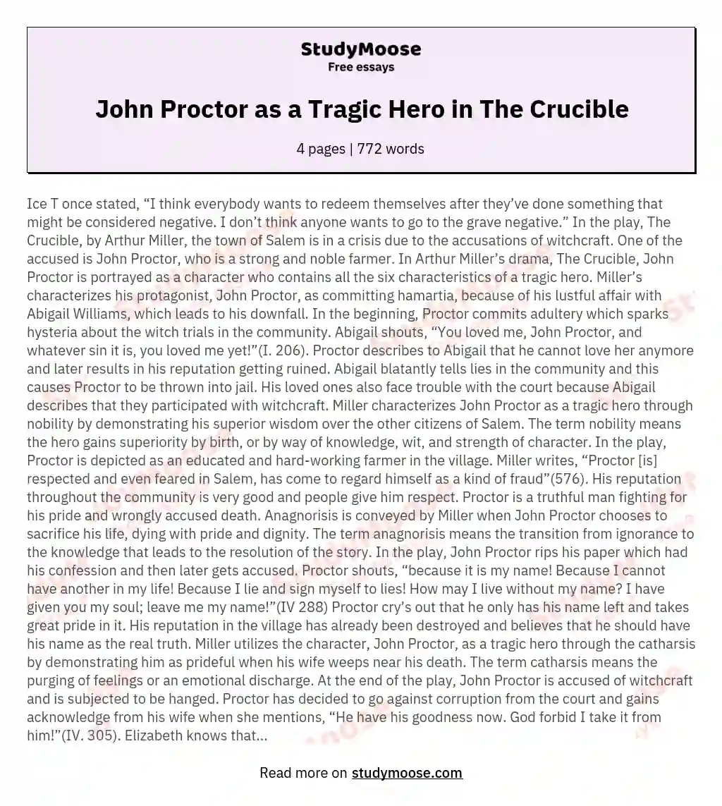 John Proctor as a Tragic Hero in The Crucible