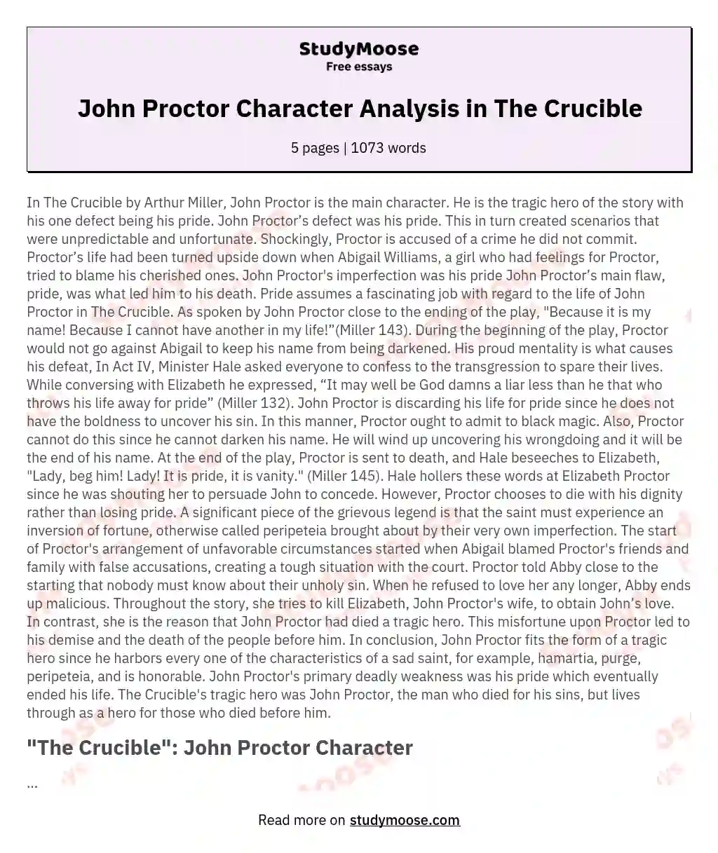 John Proctor Character Analysis in The Crucible