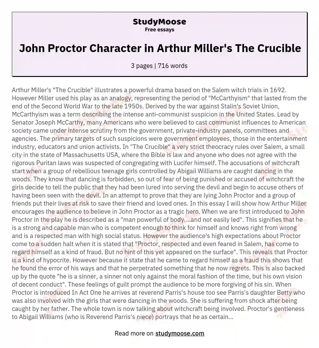 John Proctor Character in Arthur Miller's The Crucible