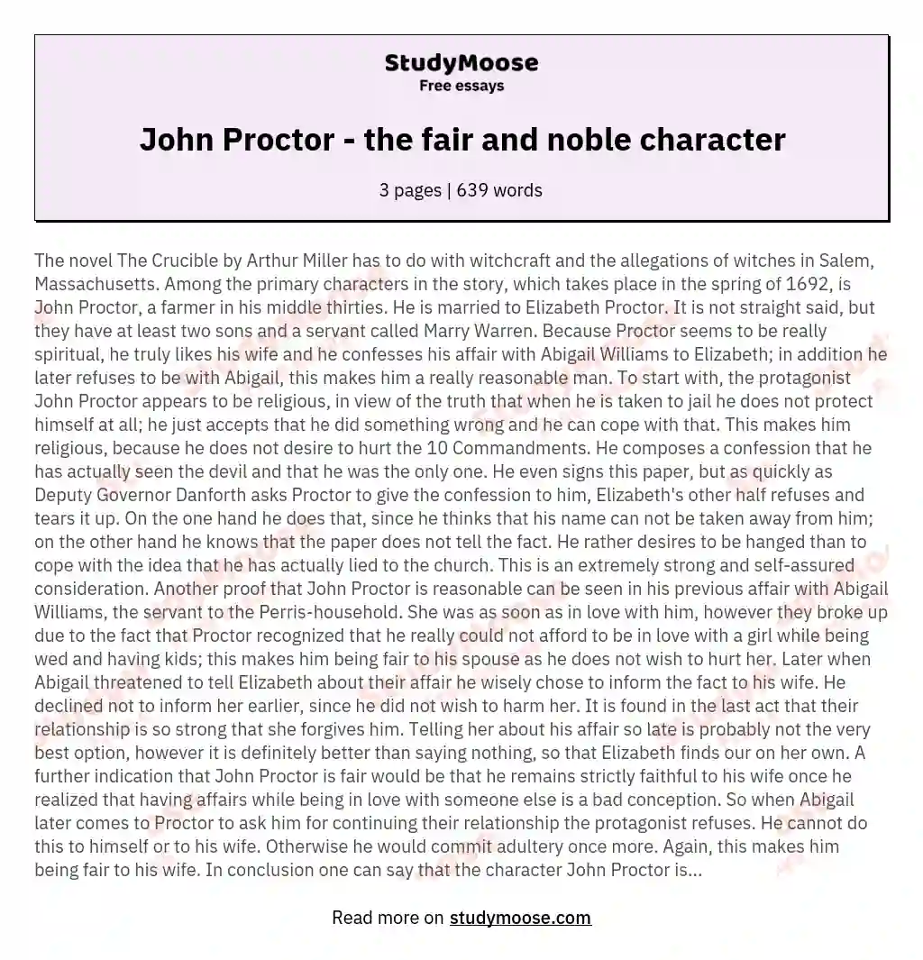 John Proctor - the fair and noble character