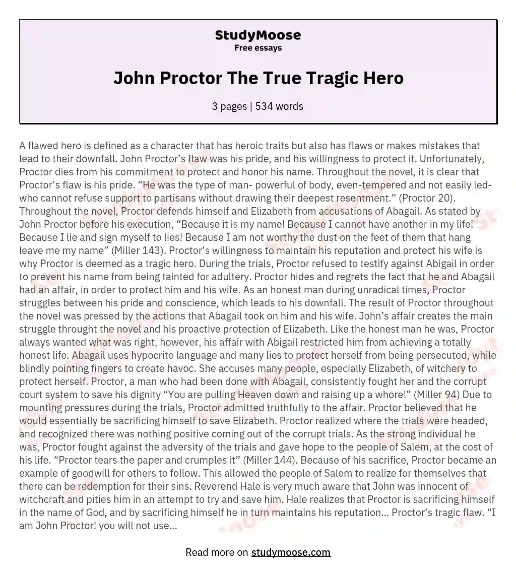 John Proctor The True Tragic Hero
