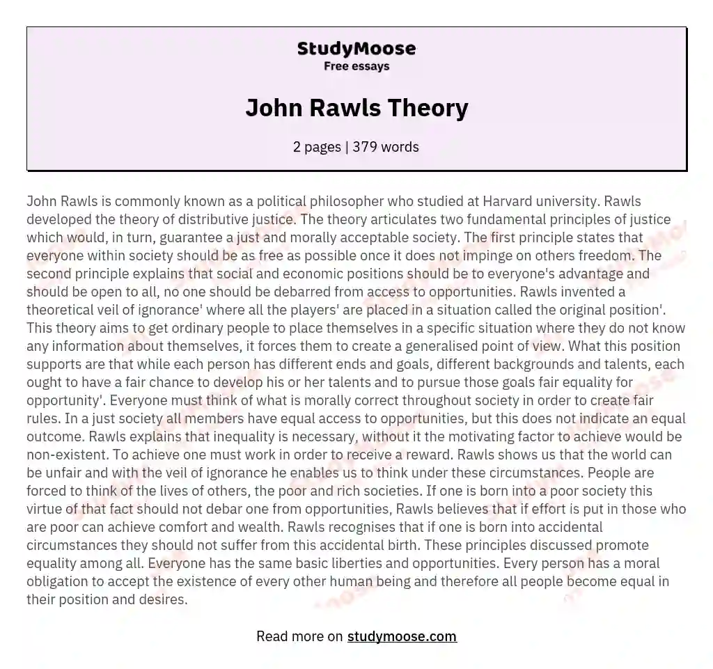John Rawls Theory essay