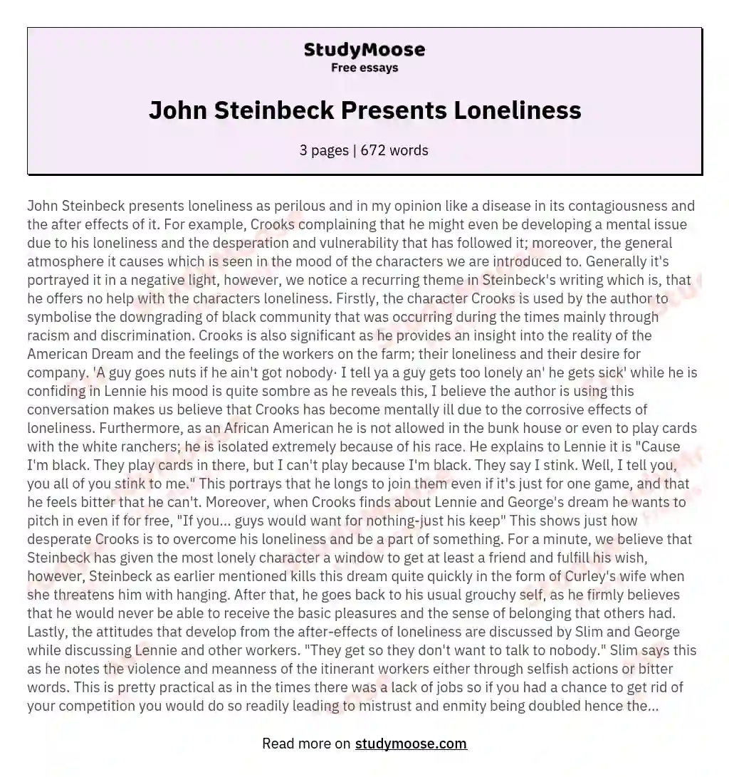 John Steinbeck Presents Loneliness essay