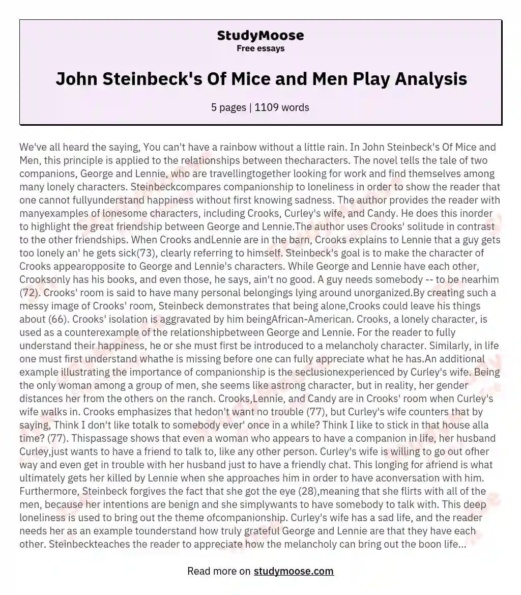 John Steinbeck's Of Mice and Men Play Analysis