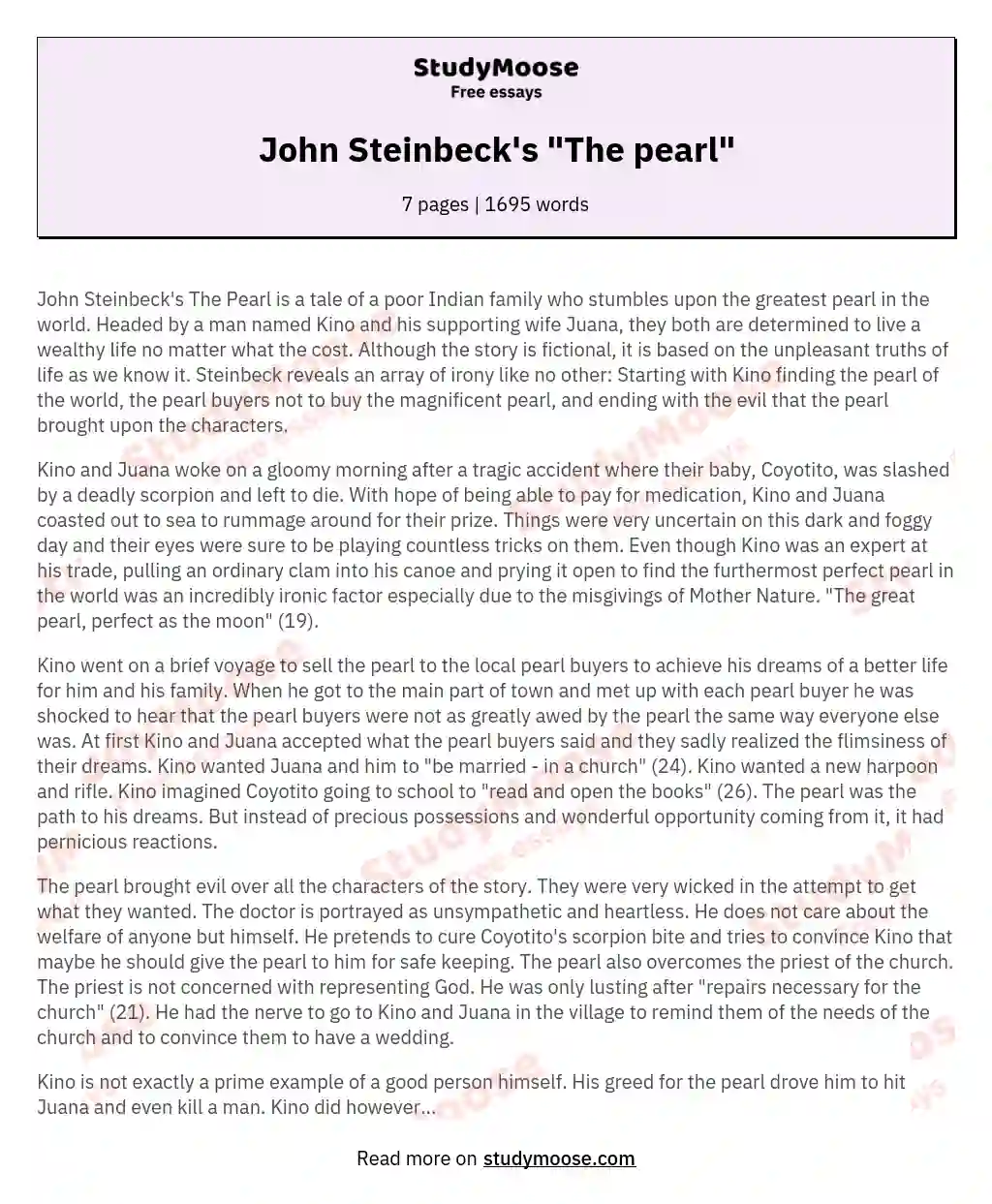 John Steinbeck's "The pearl" essay