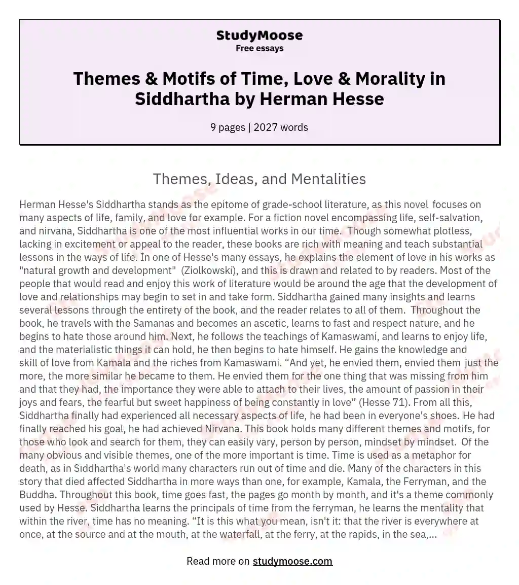 Themes & Motifs of Time, Love & Morality in Siddhartha by Herman Hesse essay
