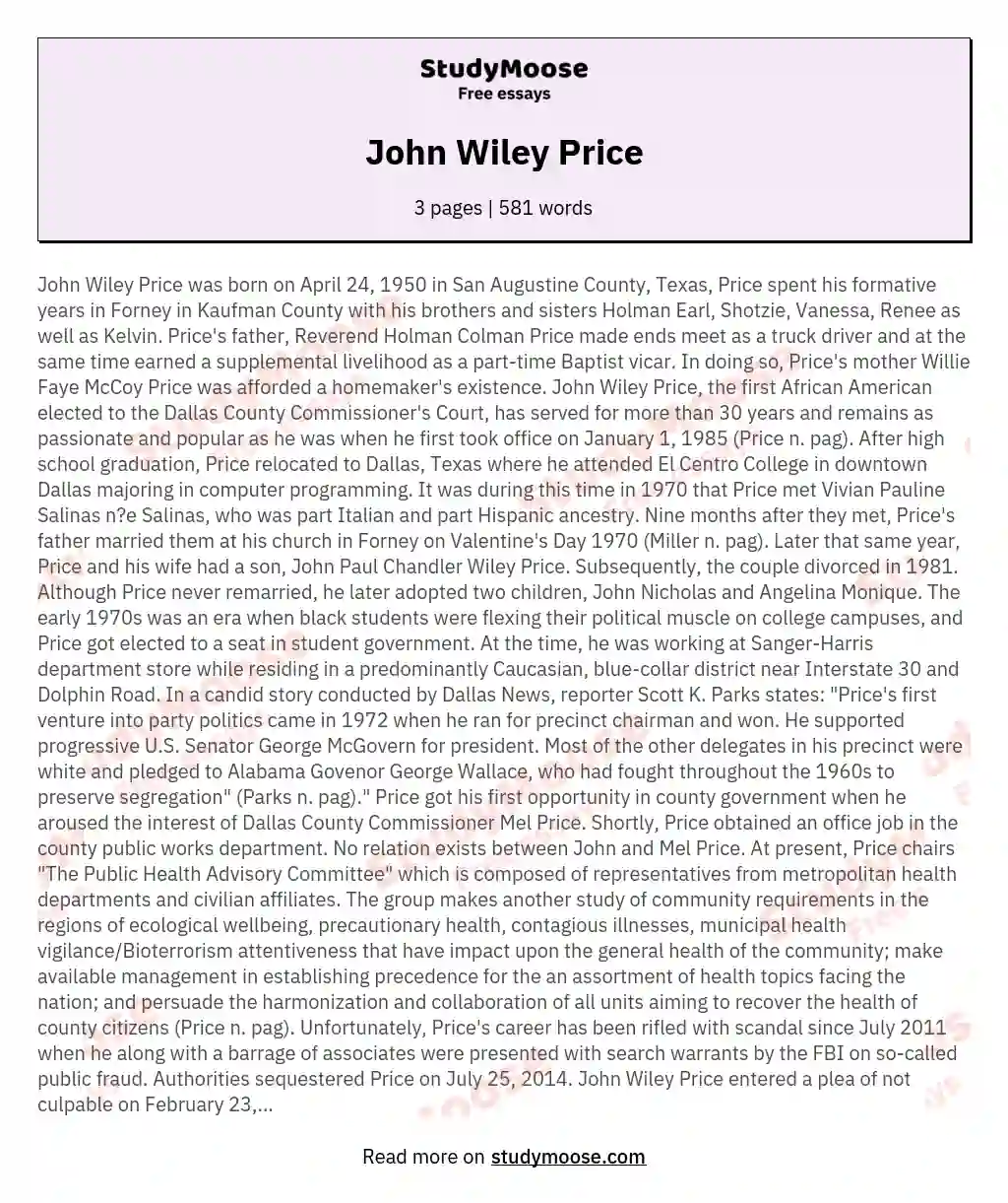 John Wiley Price essay