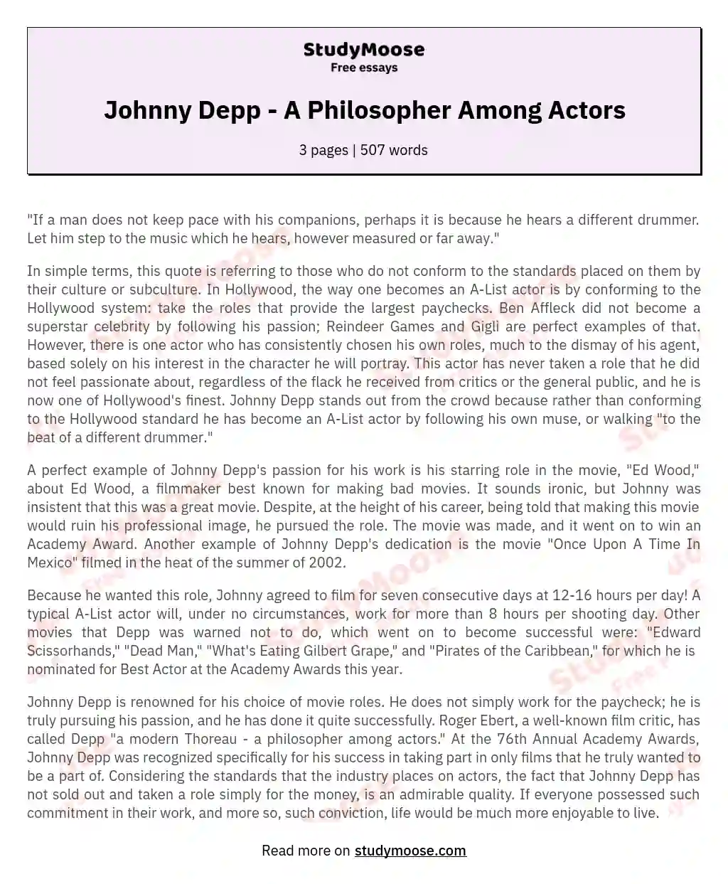 Johnny Depp - A Philosopher Among Actors