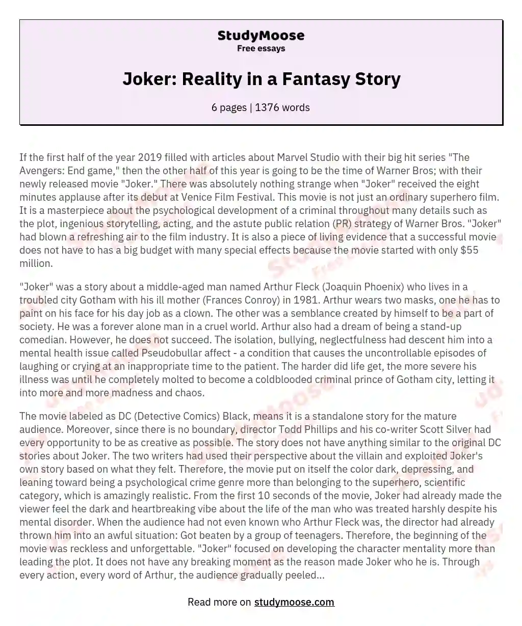 Joker: Reality in a Fantasy Story essay