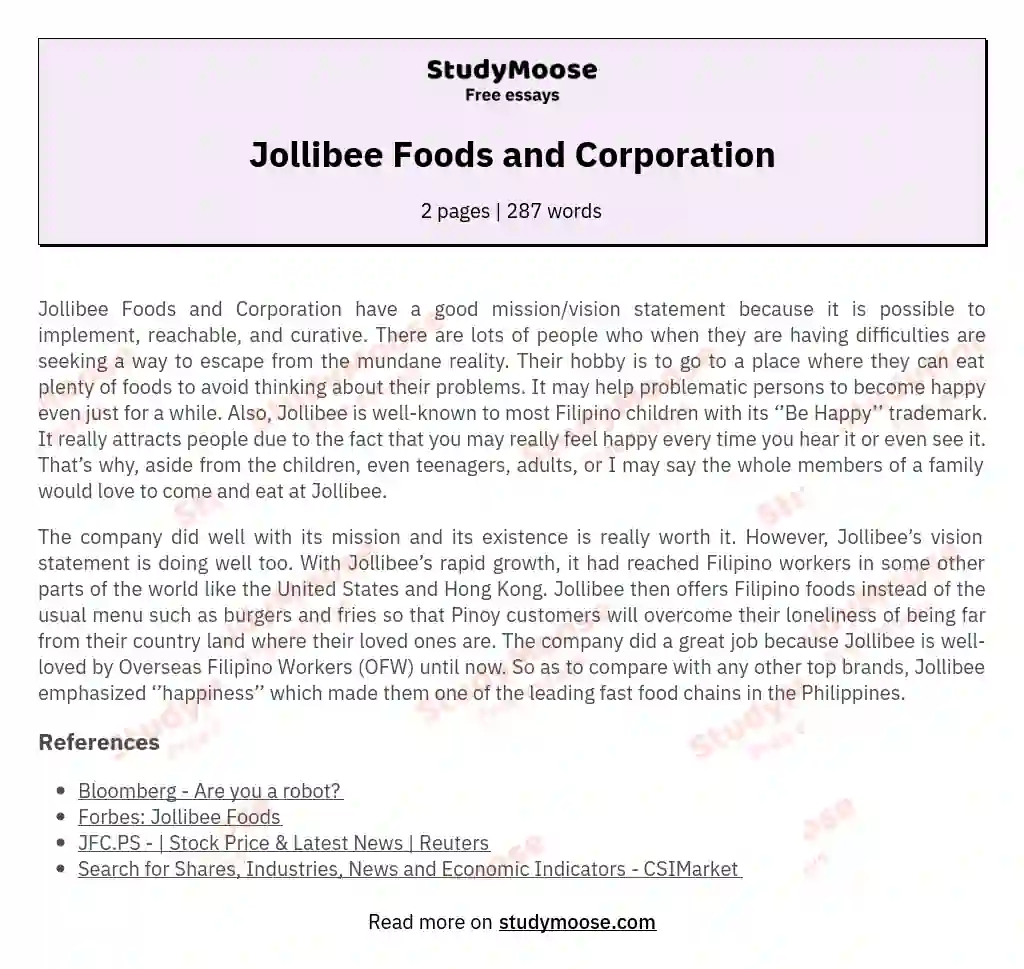Jollibee Foods and Corporation
