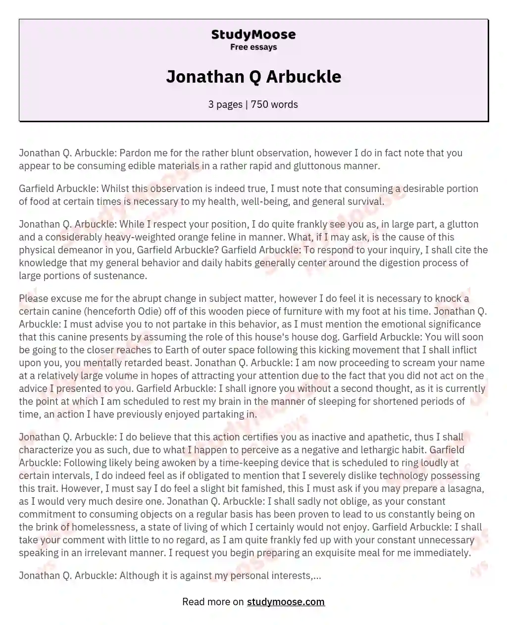 Jonathan Q Arbuckle essay