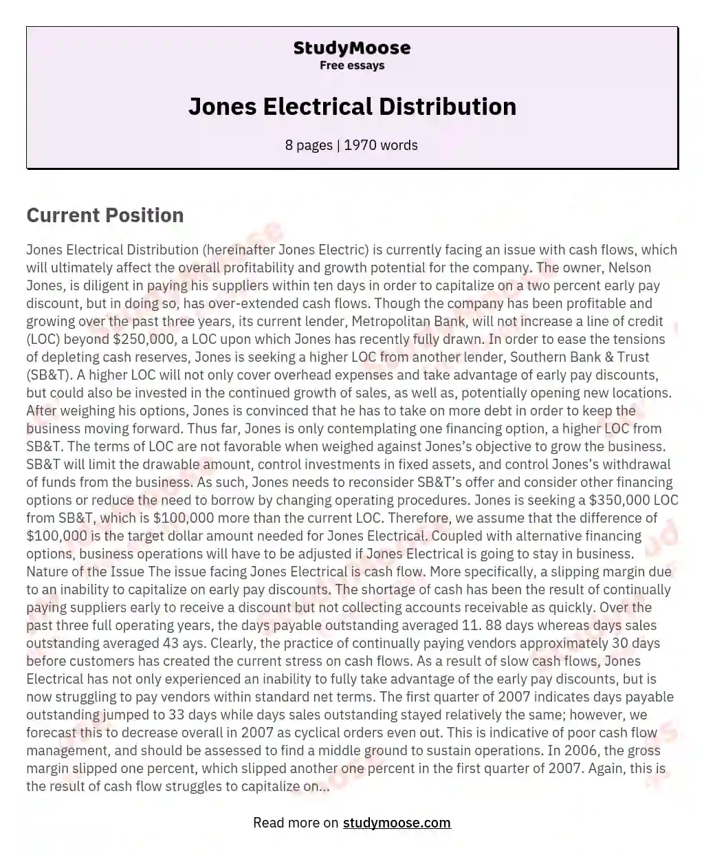 Jones Electrical Distribution essay