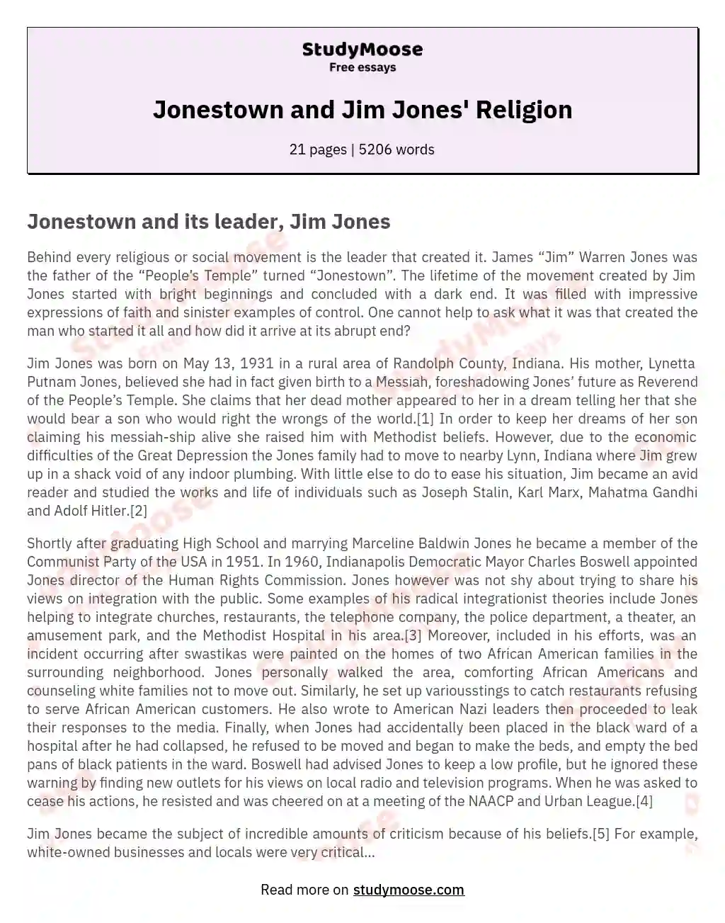 Jonestown and Jim Jones' Religion