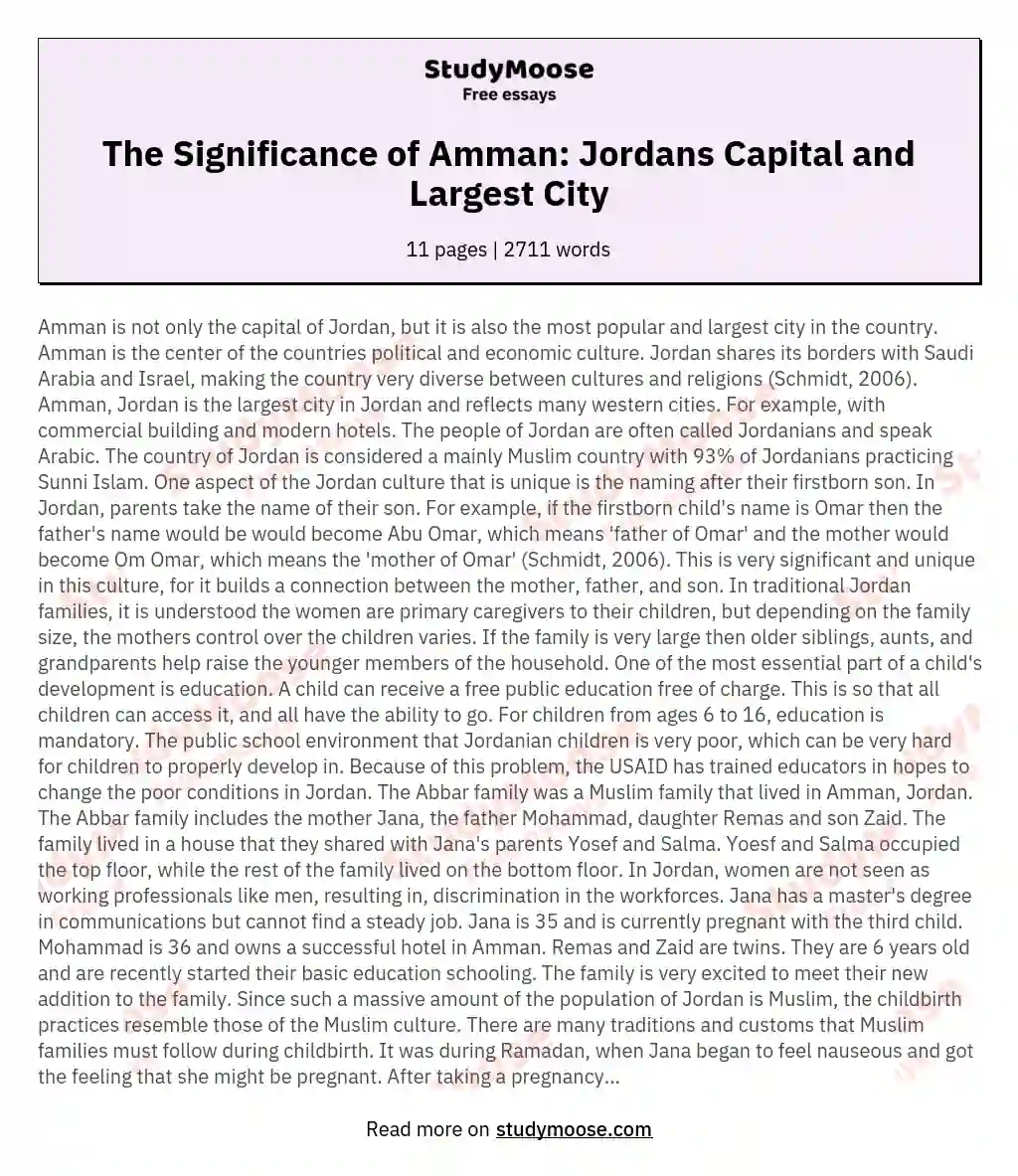 The Significance of Amman: Jordans Capital and Largest City essay
