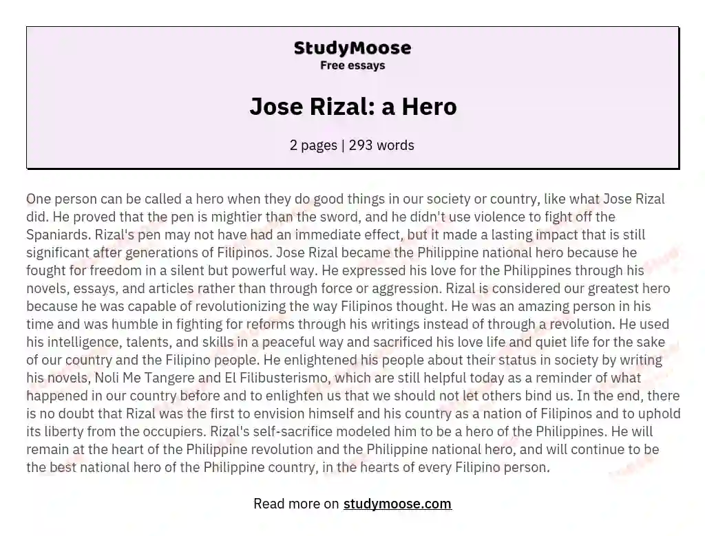 Jose Rizal: a Hero essay